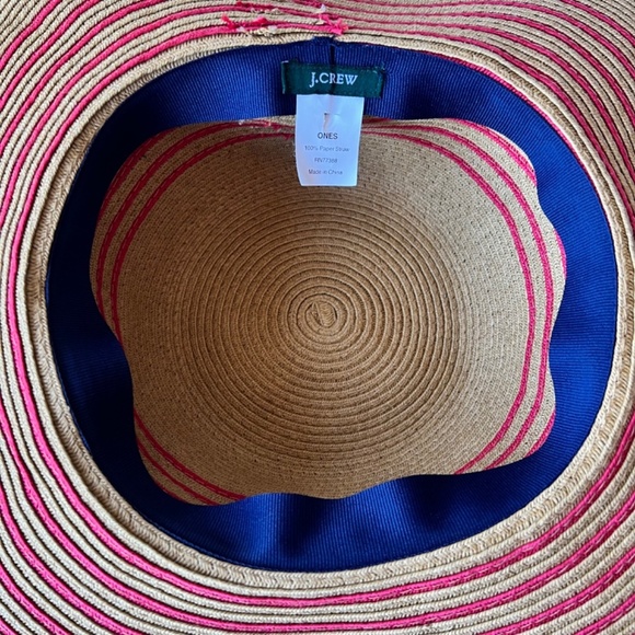 J. Crew Floppy Wide Brim Red Striped Straw Sun Beach Hat - Picture 6 of 7